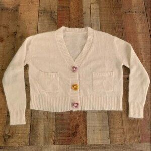 Sylphide womens v-neck button up knit angora sweater in cream - M